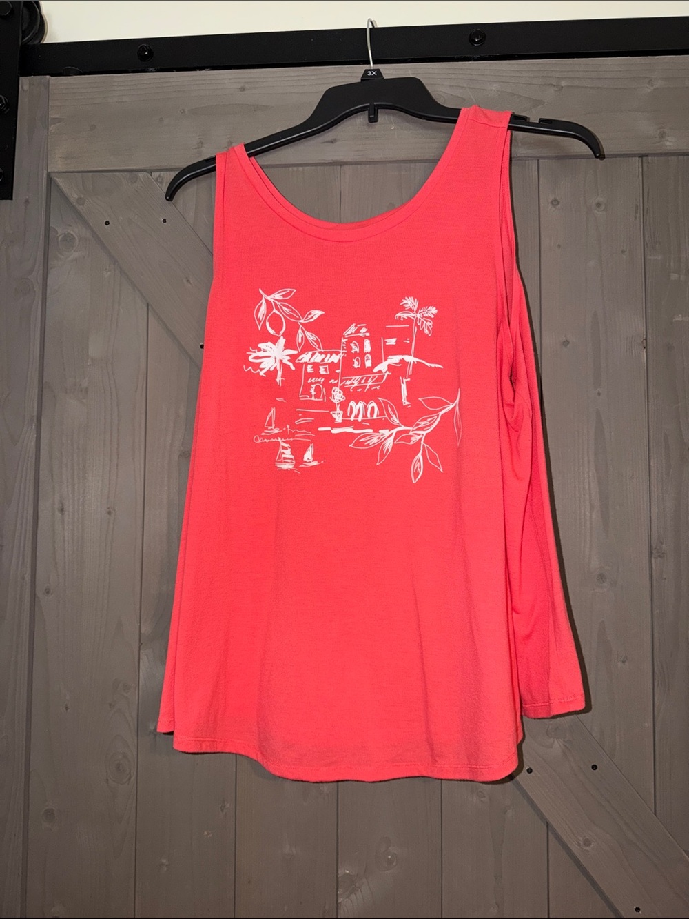 St. John's Bay Coral Tank Top with White Coastal Sketch
